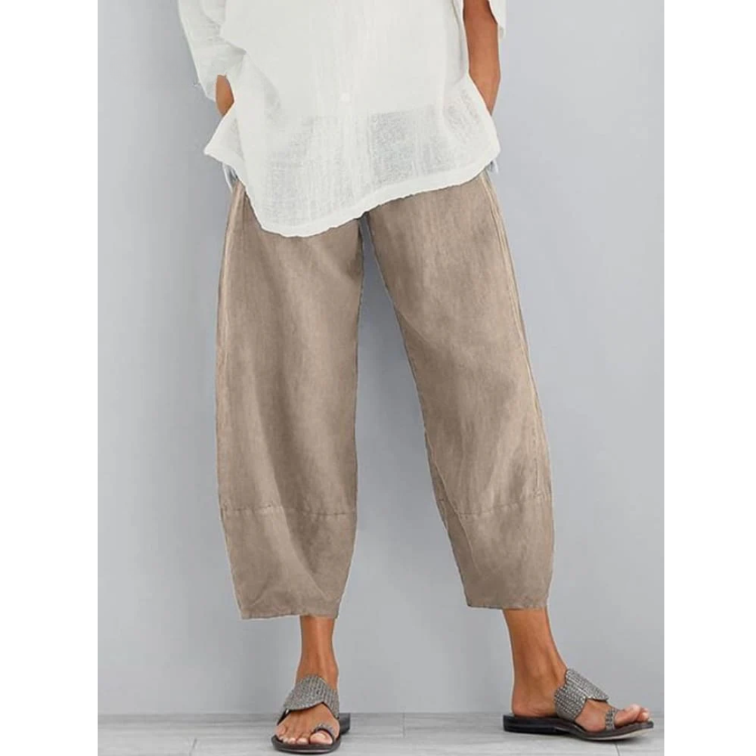 Women’s Linen Blend Wide Leg Cropped Pants - Emma