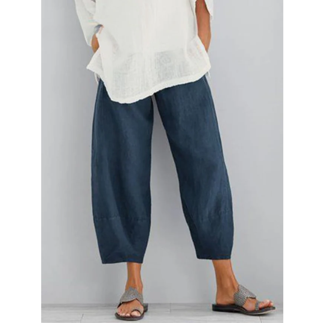 Women’s Linen Blend Wide Leg Cropped Pants - Emma