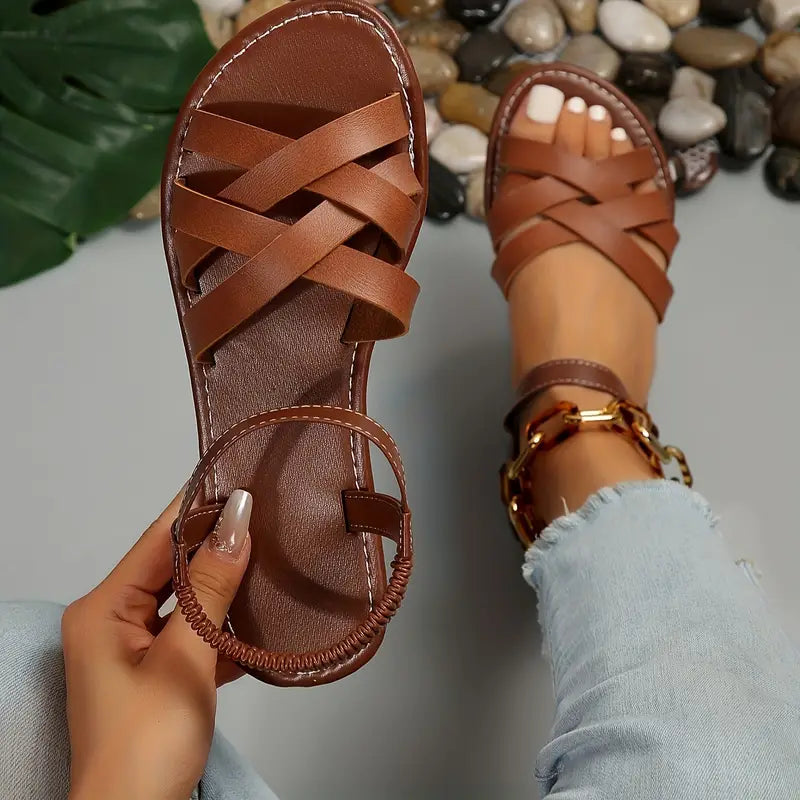 Women’s Strappy Open Toe Flat Beach Sandals - Sophia