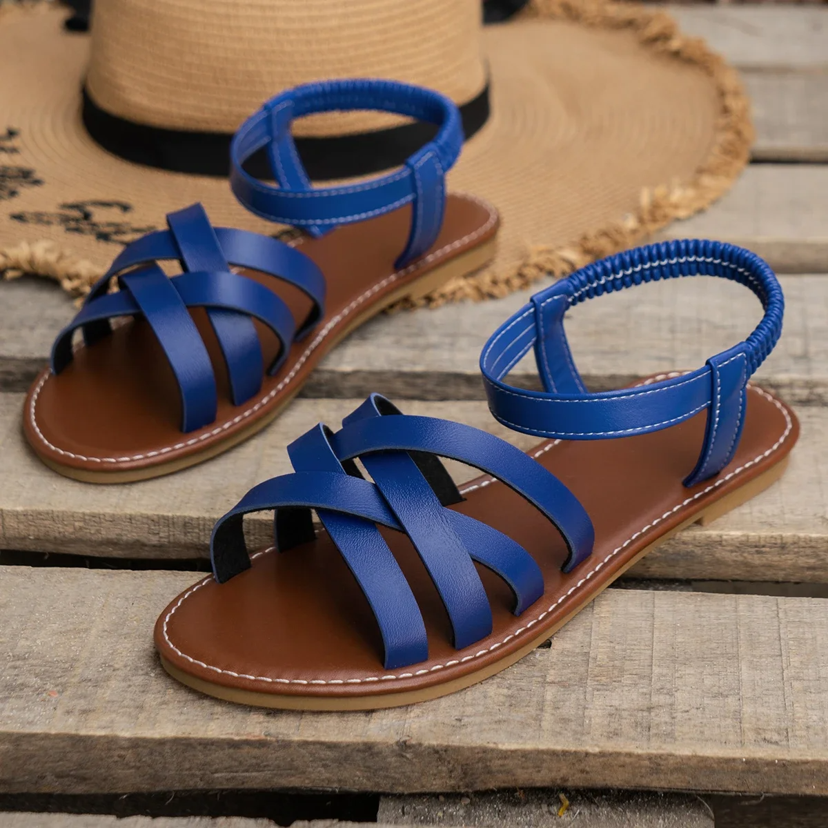 Women’s Strappy Open Toe Flat Beach Sandals - Sophia