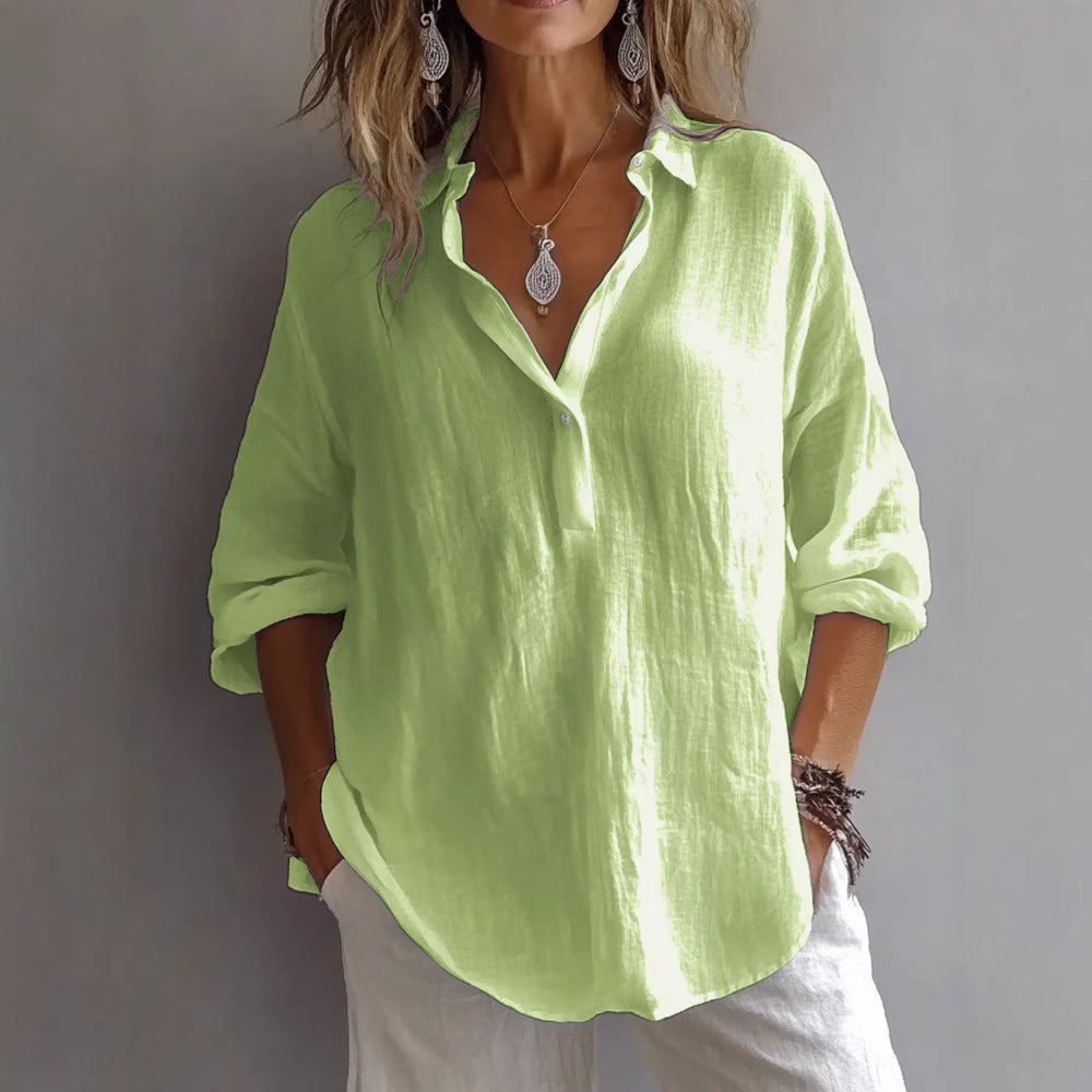 Linen Blend Oversized Button Down Shirt - Zoe