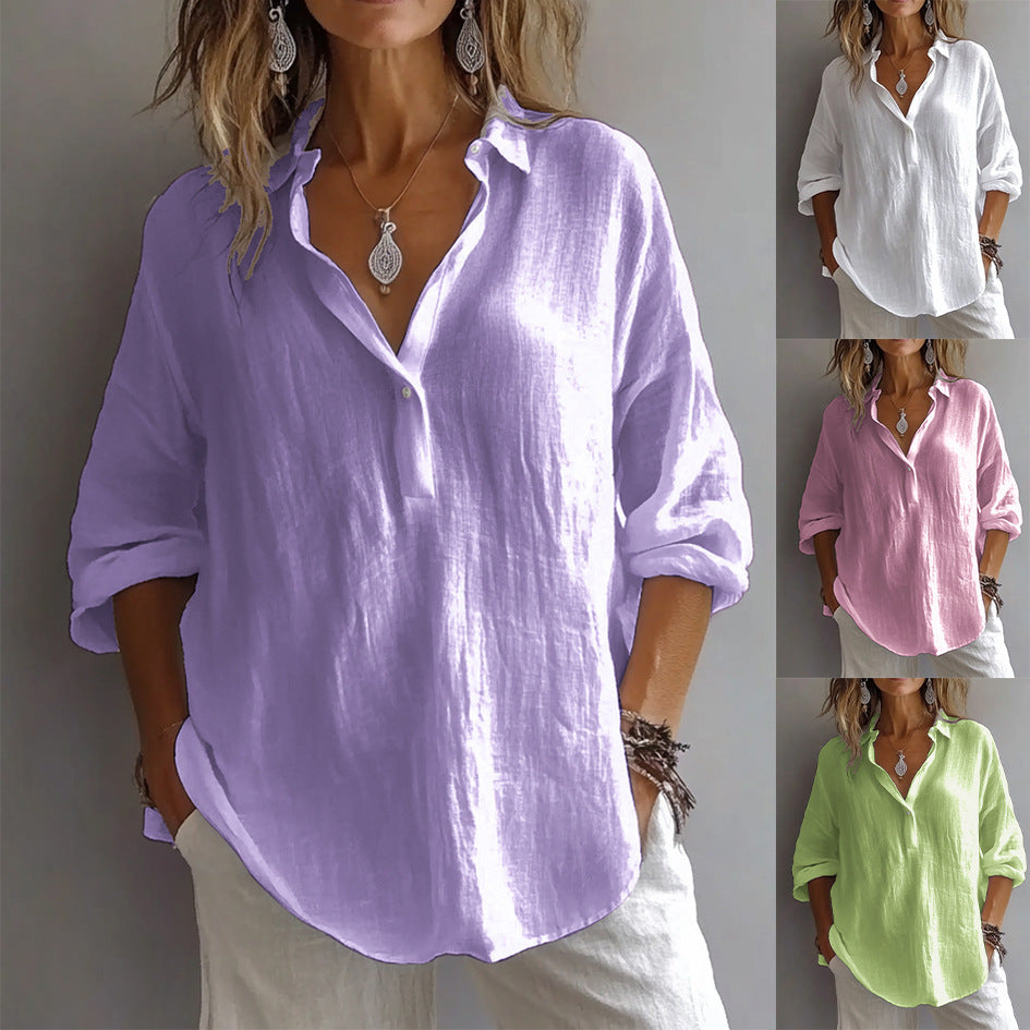 Linen Blend Oversized Button Down Shirt - Zoe