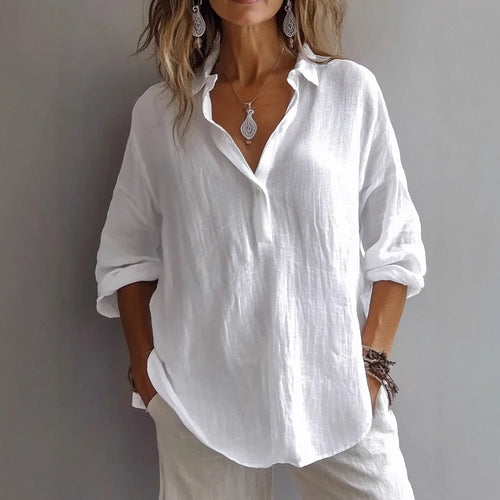 Linen Blend Oversized Button Down Shirt - Zoe
