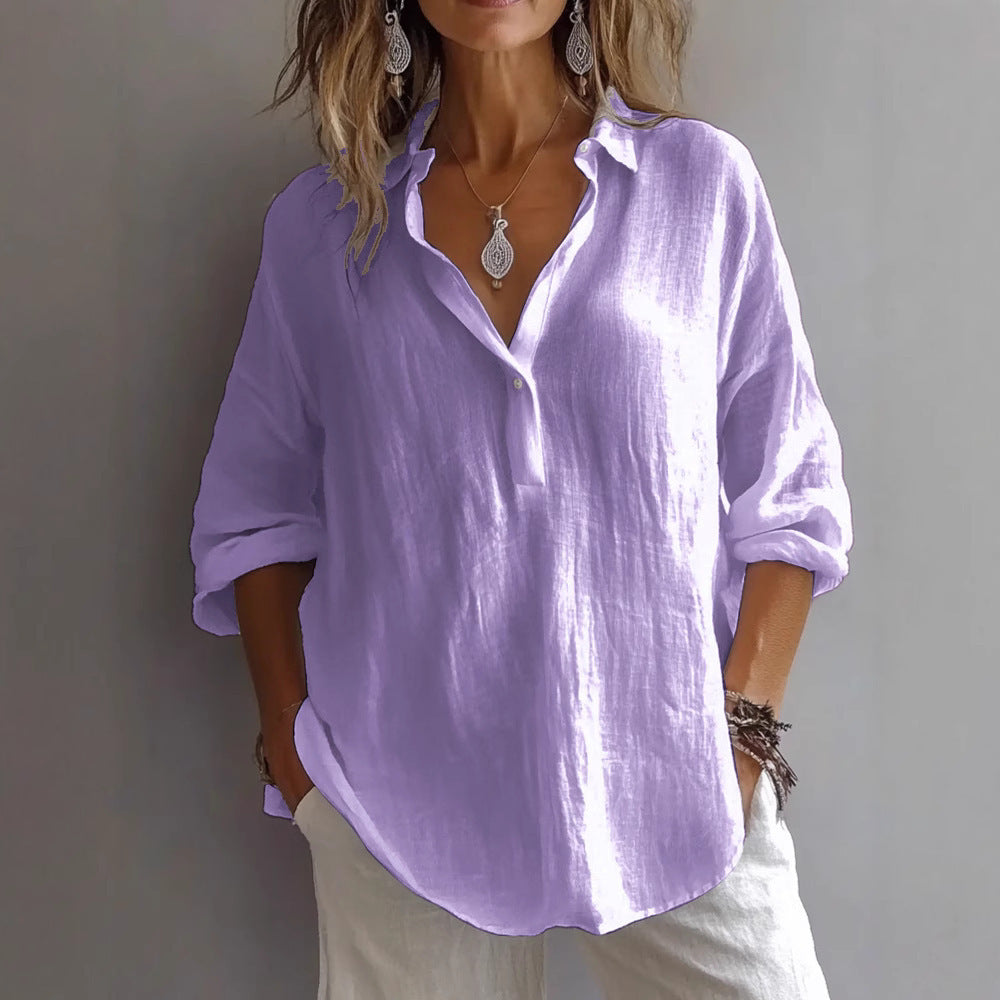 Linen Blend Oversized Button Down Shirt - Zoe