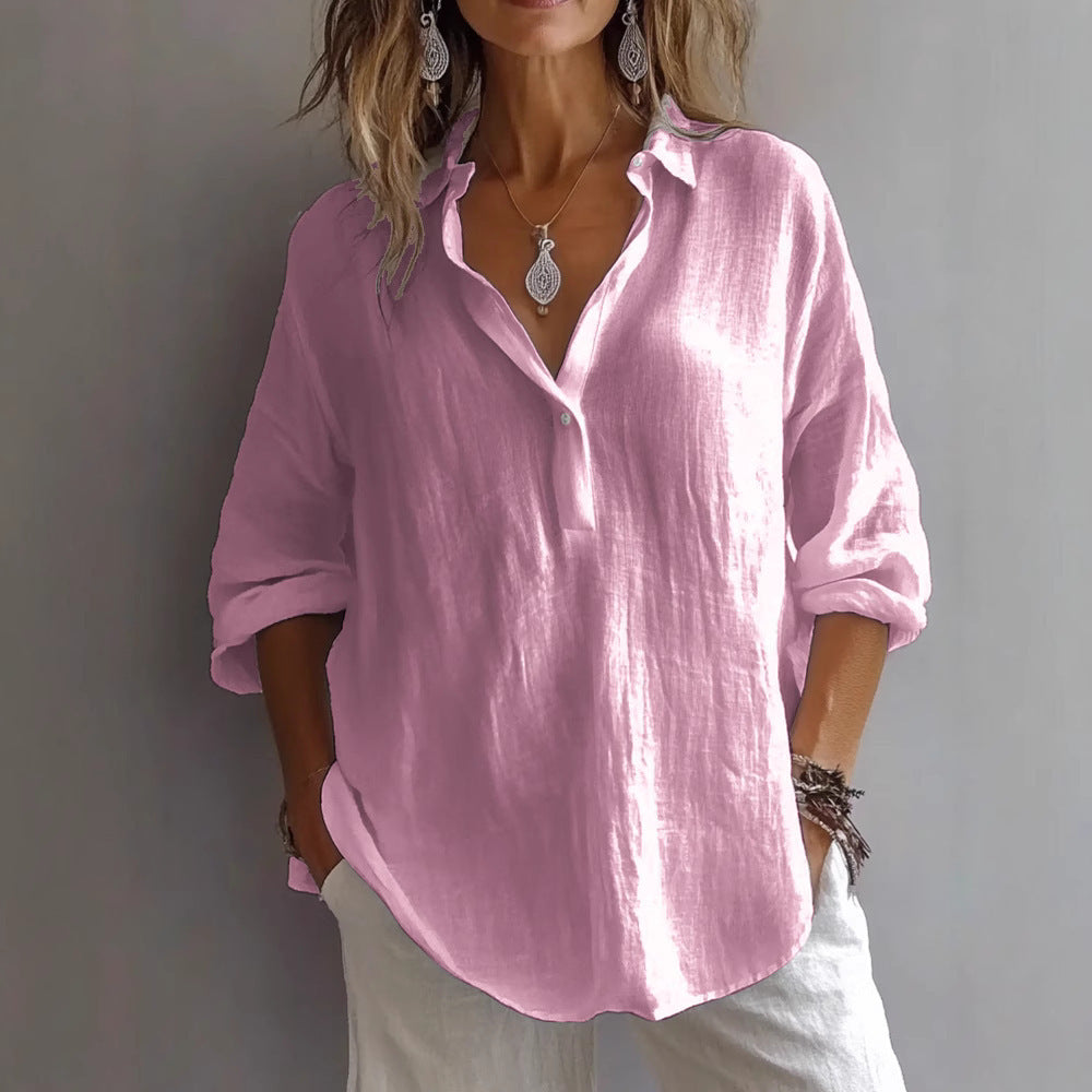 Linen Blend Oversized Button Down Shirt - Zoe