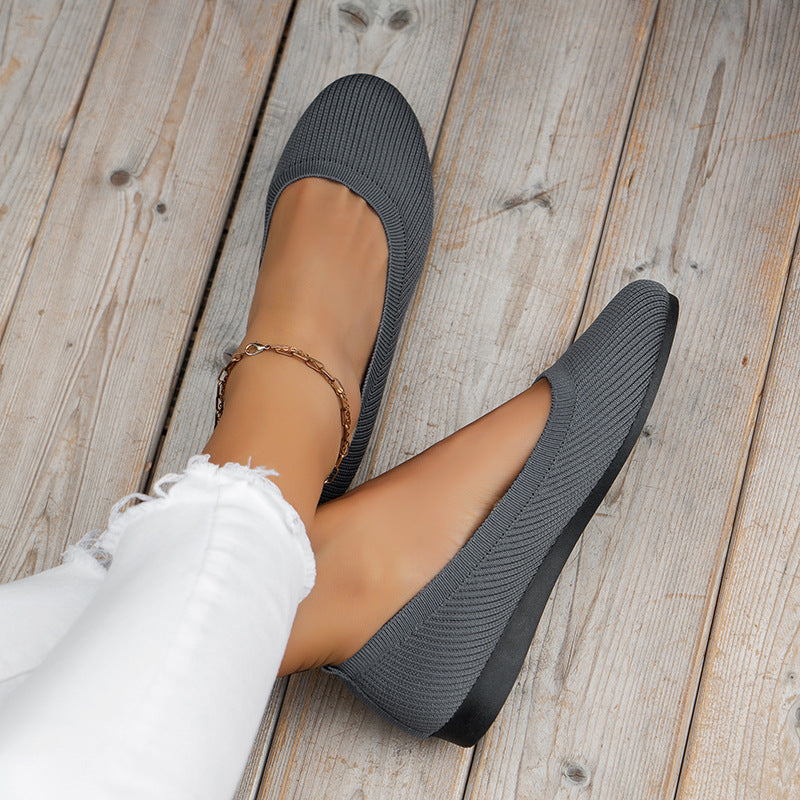 Knit Slip On Ballet Flats Comfortable Round Toe - Chloe