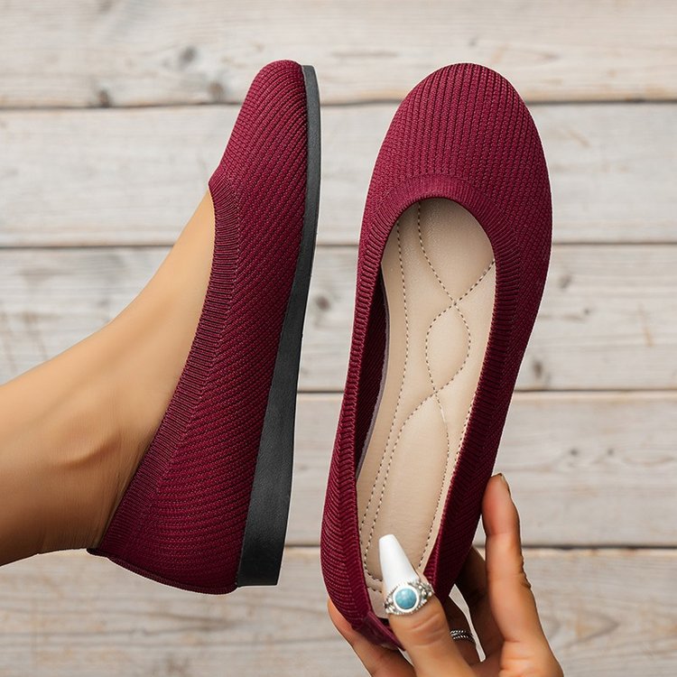 Knit Slip On Ballet Flats Comfortable Round Toe - Chloe