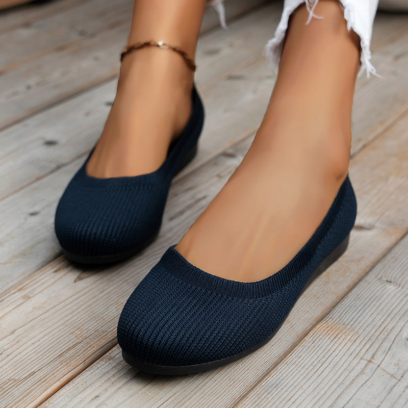 Knit Slip On Ballet Flats Comfortable Round Toe - Chloe