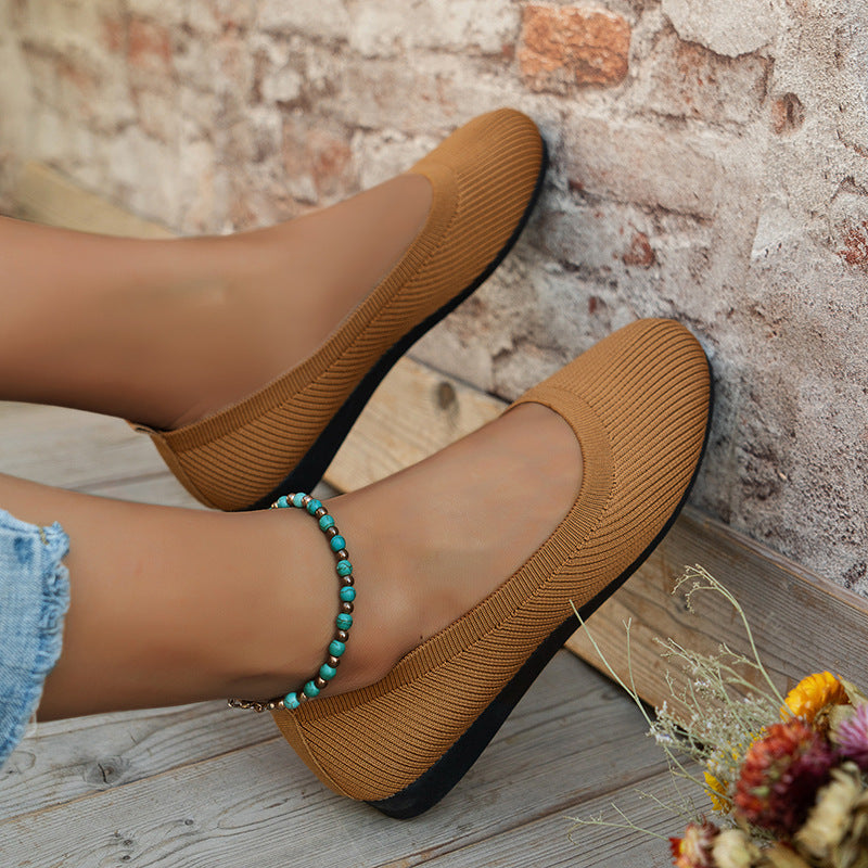 Knit Slip On Ballet Flats Comfortable Round Toe - Chloe
