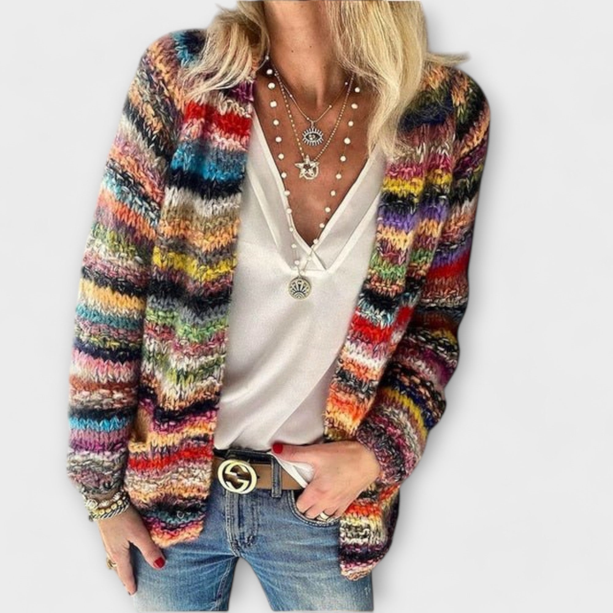 Women's Fuzzy Knit Cardigan Multicolor | Dazzle
