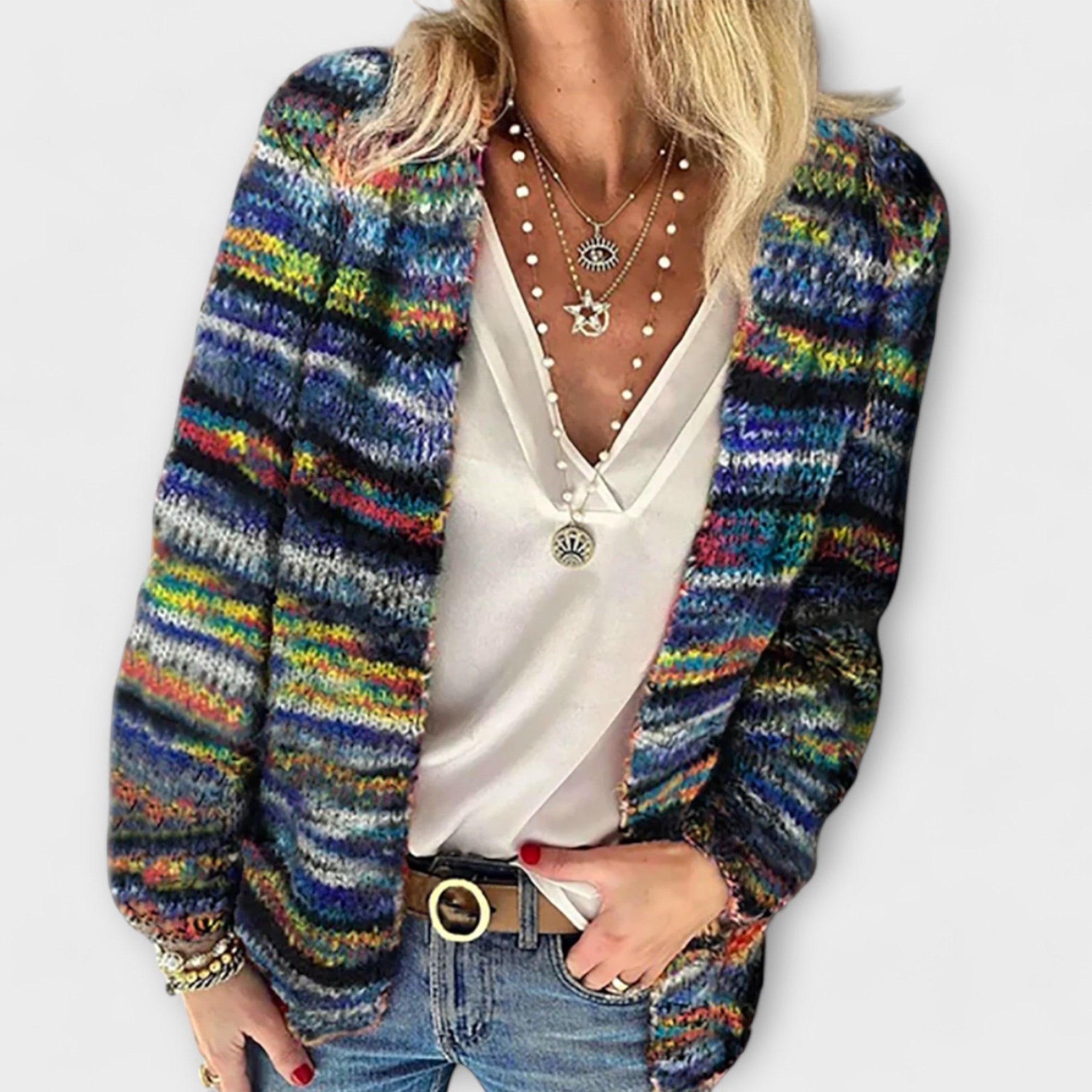 Women's Fuzzy Knit Cardigan Multicolor | Dazzle