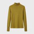 A long-sleeve knit mock neck sweater in an olive green color, displayed on a clean light gray background.