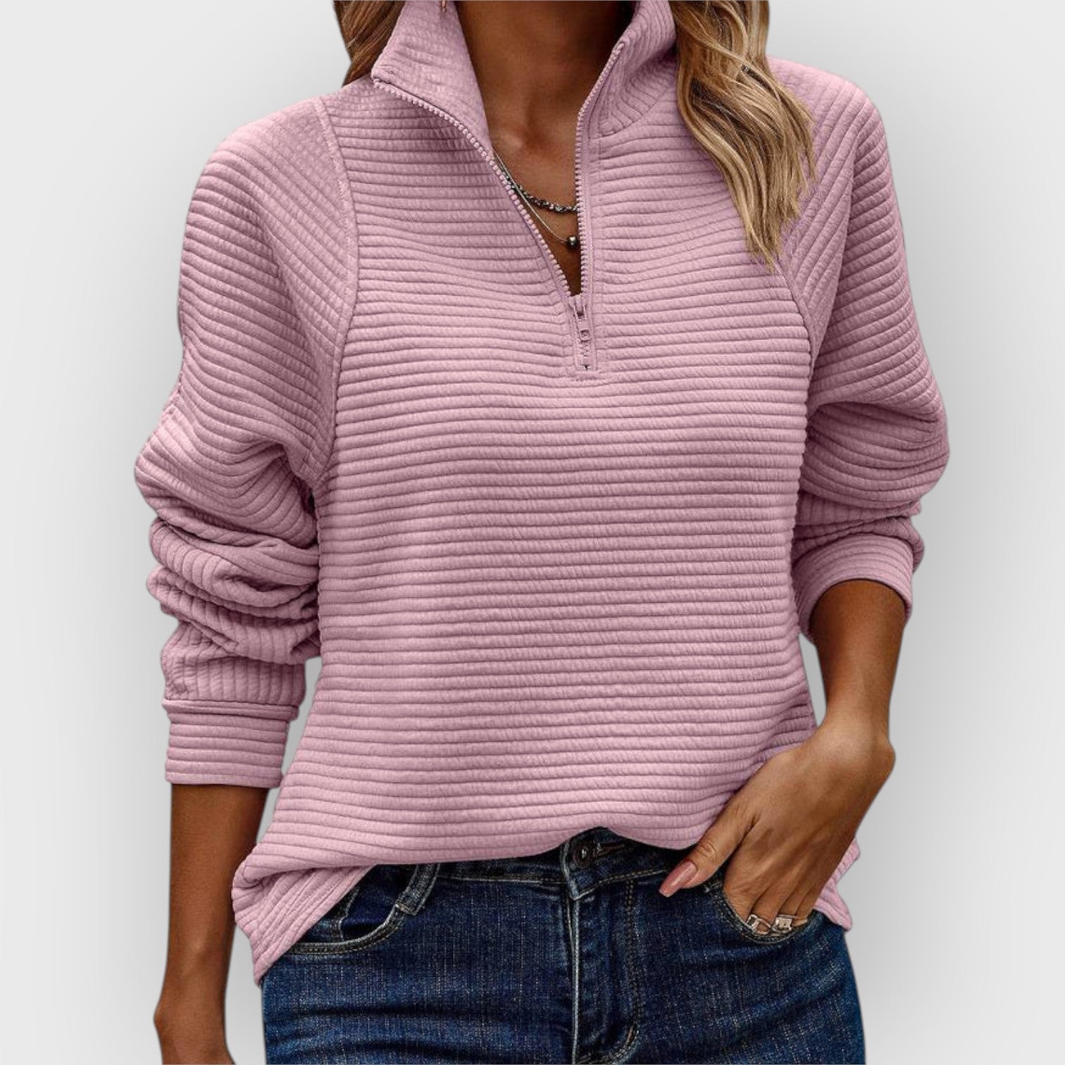 Women's Knit V-Neck Sweater with Zipper | Chloe