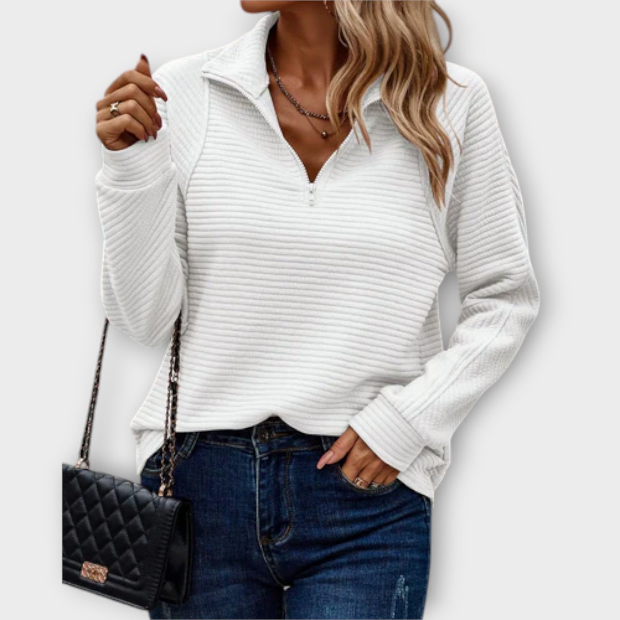 Women's Knit V-Neck Sweater with Zipper | Chloe