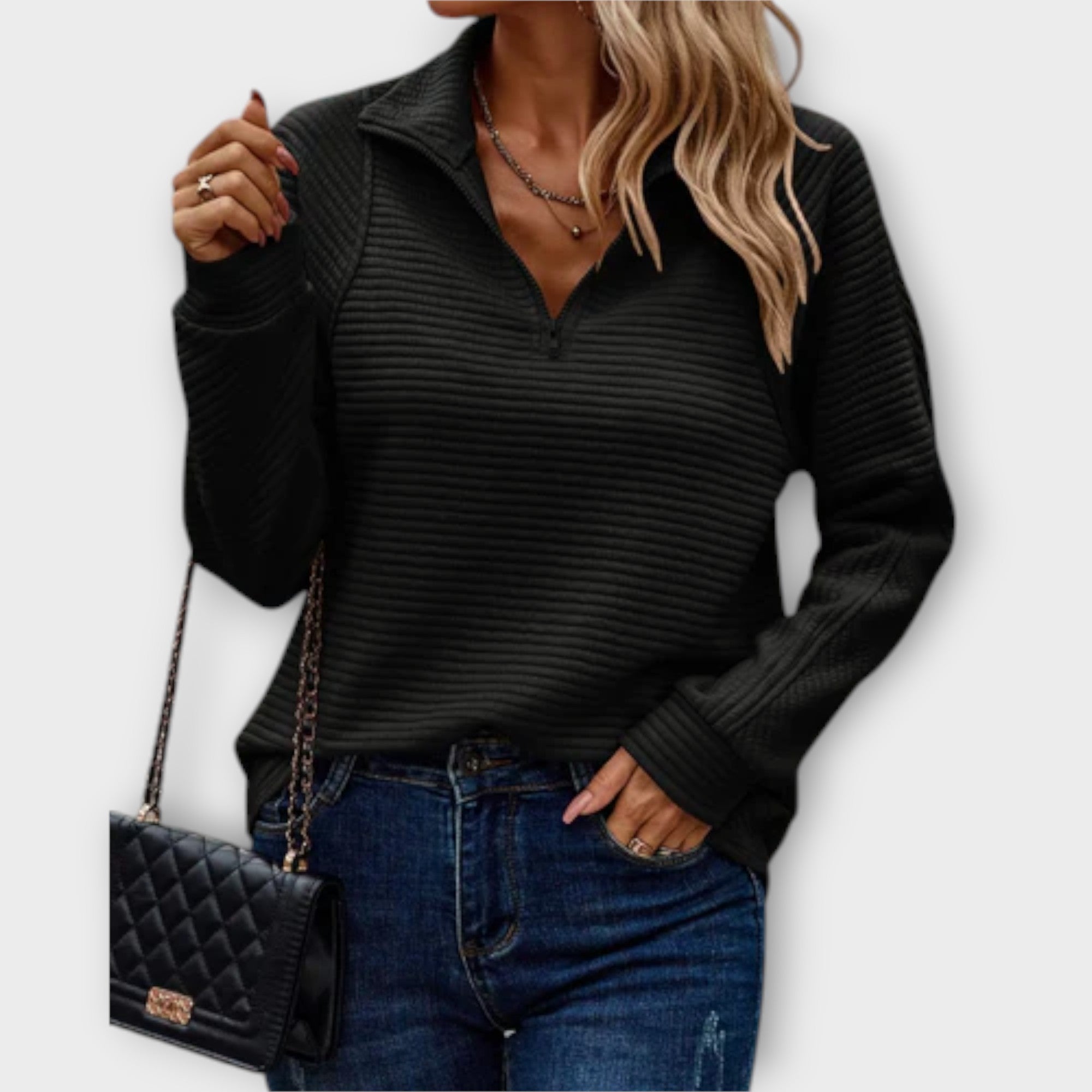 Women's Knit V-Neck Sweater with Zipper | Chloe