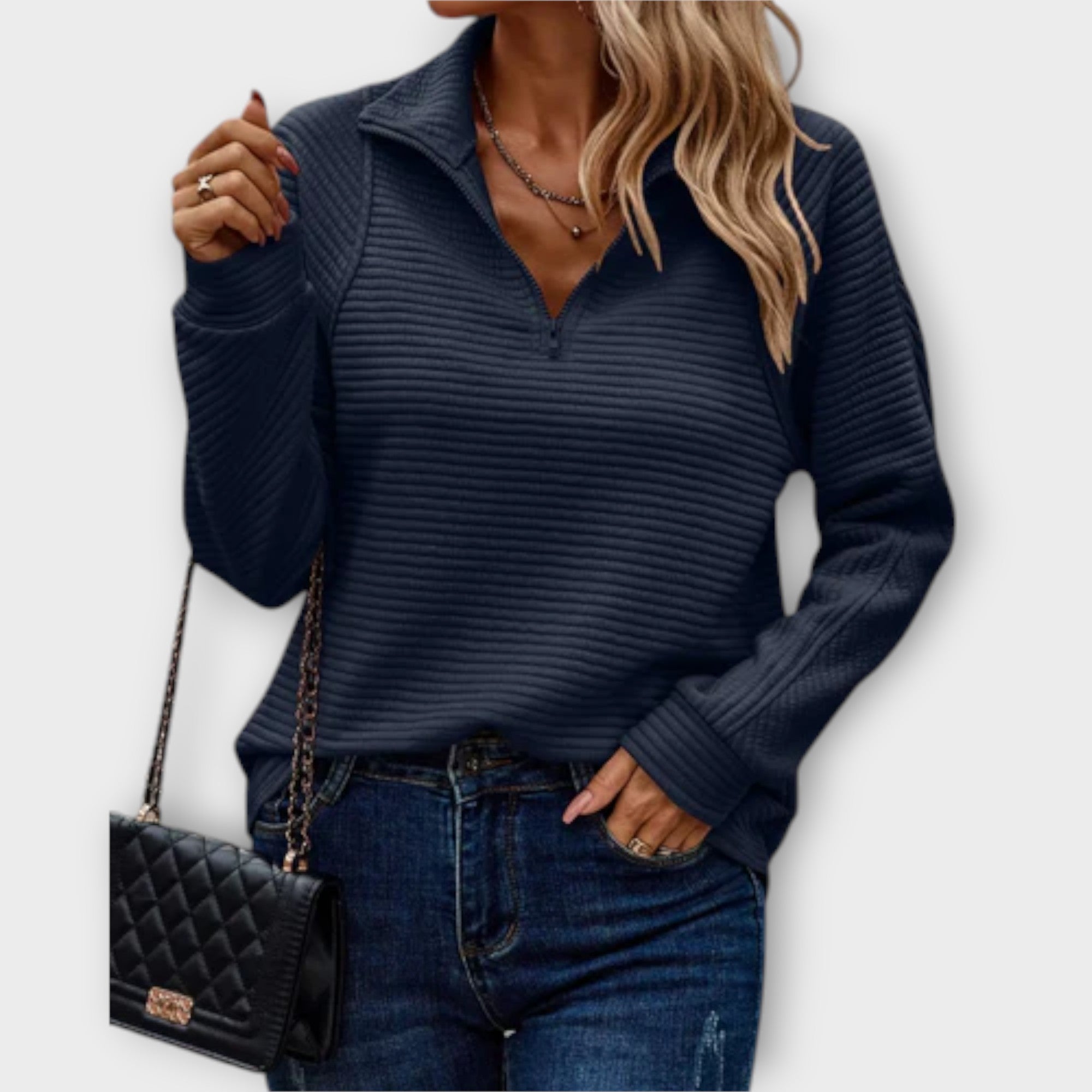 Women's Knit V-Neck Sweater with Zipper | Chloe