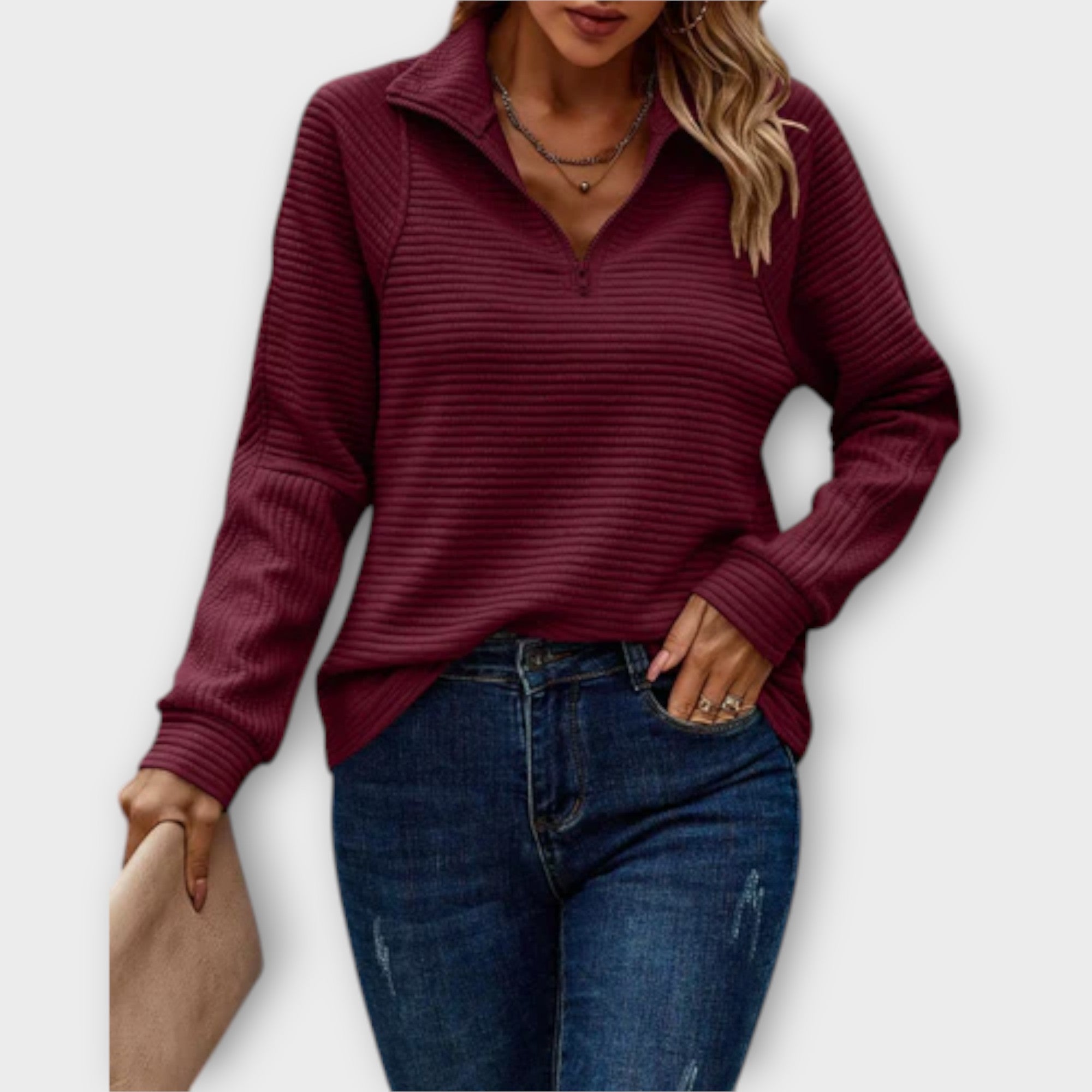 Women's Knit V-Neck Sweater with Zipper | Chloe