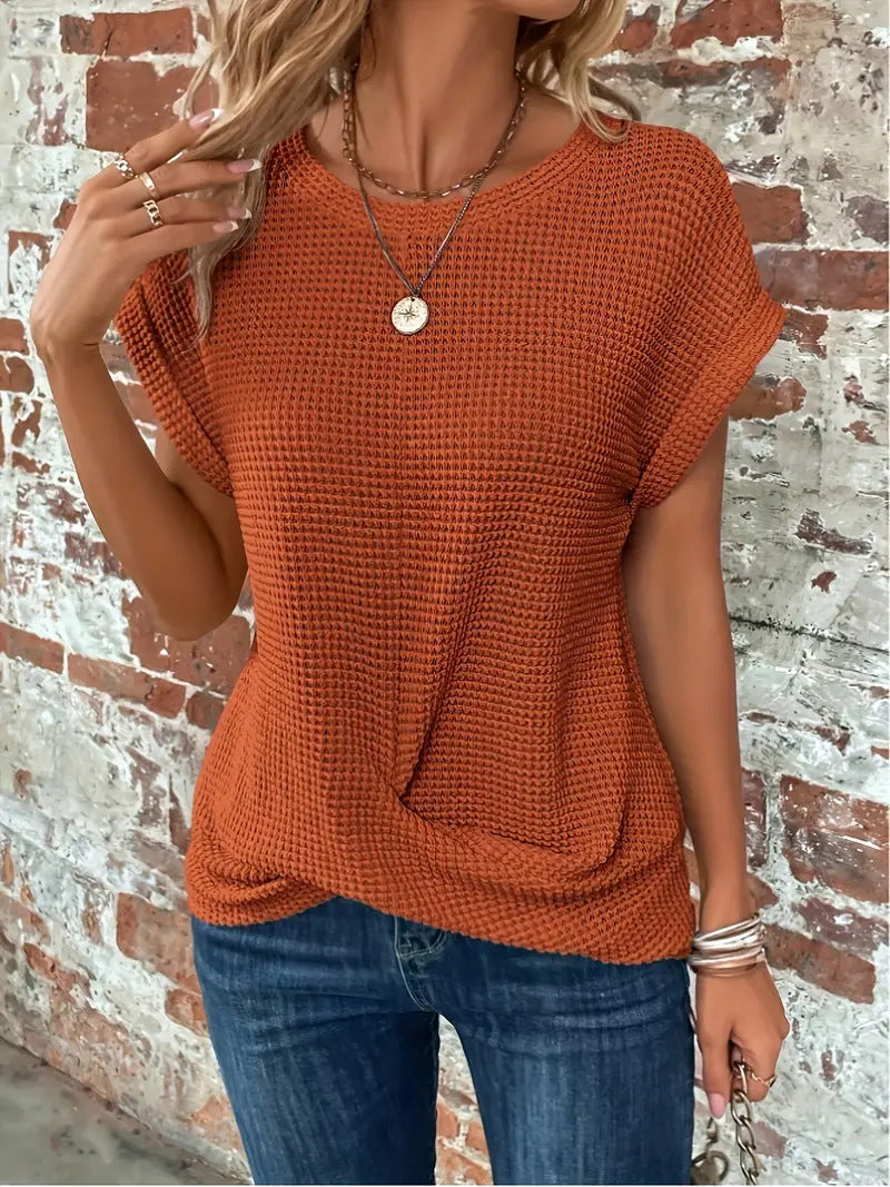 Women's Waffle Knit Casual Tee for Everyday Wear | Sylvia