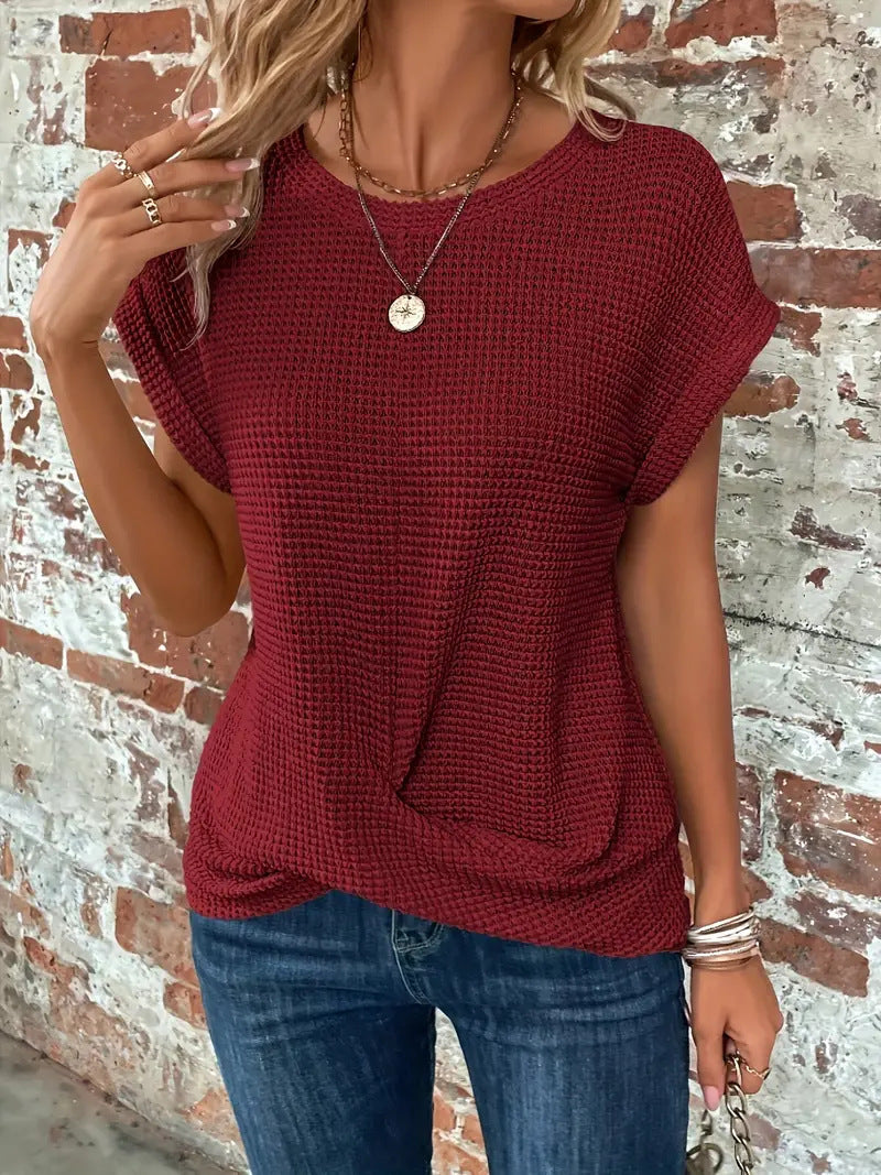 Women's Waffle Knit Casual Tee for Everyday Wear | Sylvia