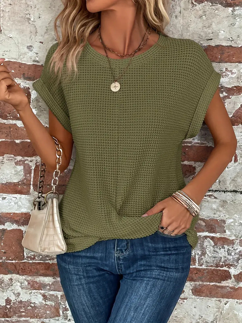 Women's Waffle Knit Casual Tee for Everyday Wear | Sylvia