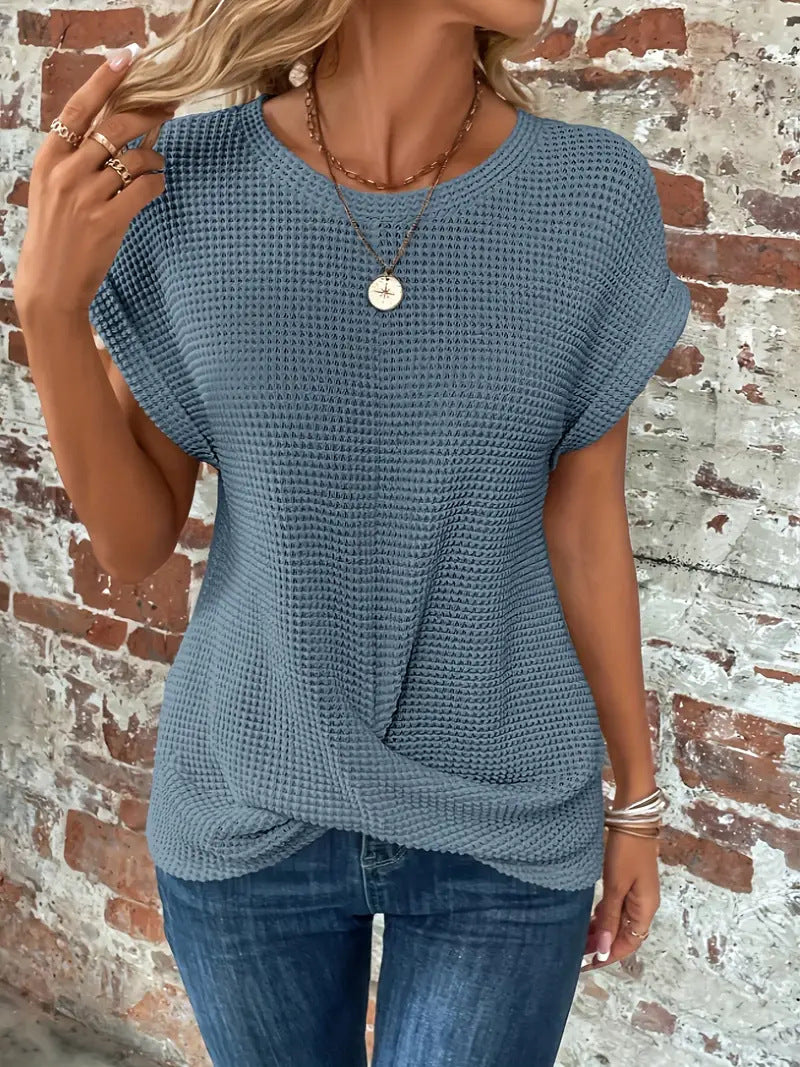 Women's Waffle Knit Casual Tee for Everyday Wear | Sylvia