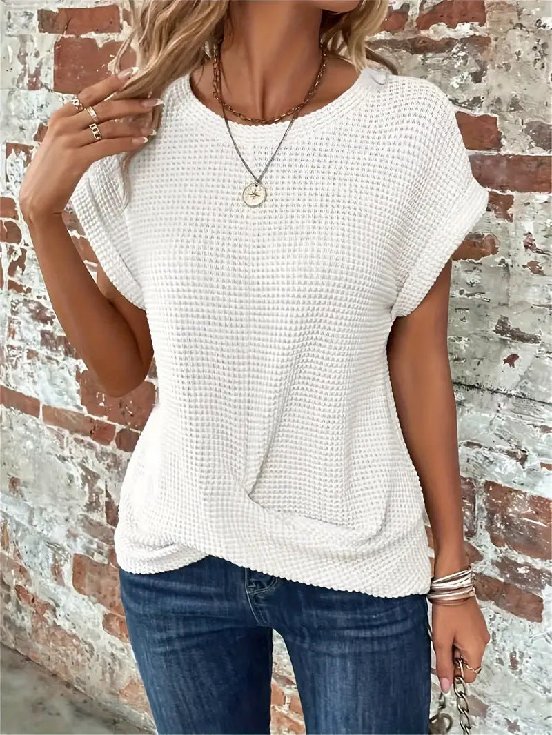 Women's Waffle Knit Casual Tee for Everyday Wear | Sylvia