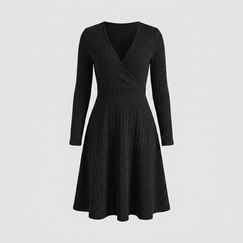 Women's Wrap V Neck Sweater Dress Long Sleeve / Black – Hello Chic
