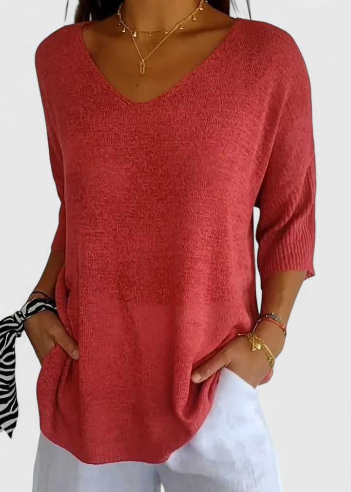 Women's Oversized Knit Top with V-Neck | Selina