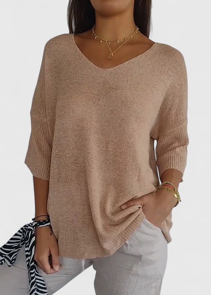 Women's Oversized Knit Top with V-Neck | Selina